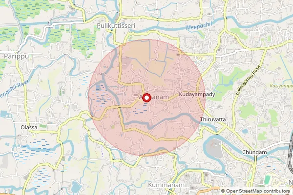 Map showing approximate area covered by Pincode 686015 — Aymanam So, Kottayam