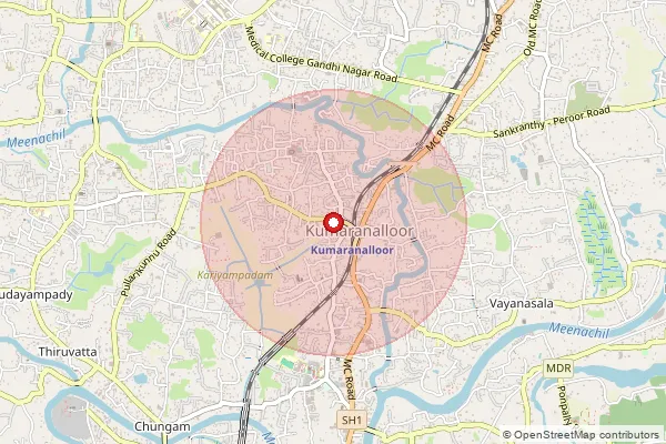 Map showing approximate area covered by Pincode 686016 — Perumbaikkad Bo, Kottayam