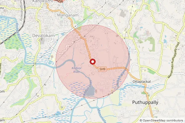 Map showing approximate area covered by Pincode 686018 — Manganam So, Kottayam