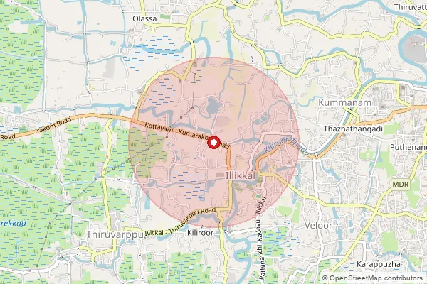 Map showing approximate area covered by Pincode 686020 — Kanjiram Bo, Kottayam