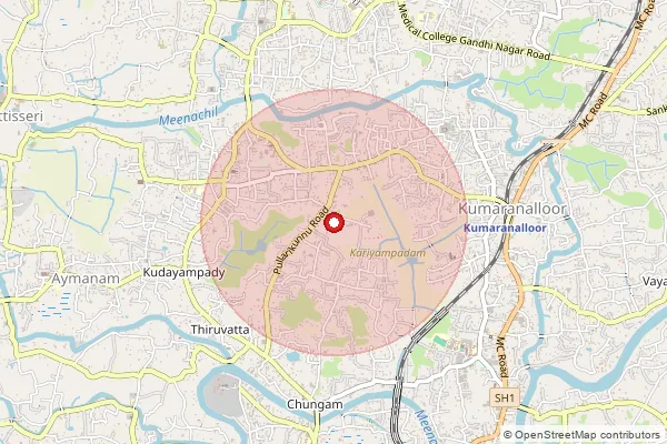 Map showing approximate area covered by Pincode 686041 — Malloossery So, Kottayam