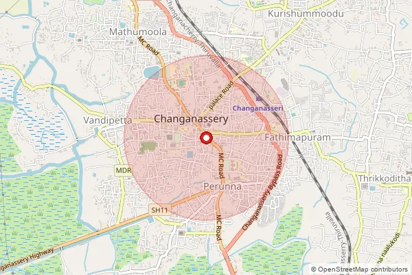 Map showing approximate area covered by Pincode 686101 — Changanacherry Ho, Kottayam