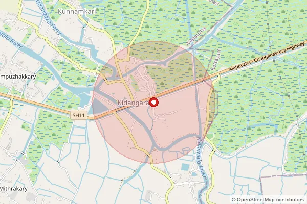 Map showing approximate area covered by Pincode 686102 — Kunnamkary Bo, Alappuzha