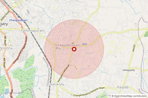 Map showing approximate area covered by Pincode 686105 — Kottamurickal Bo, Kottayam