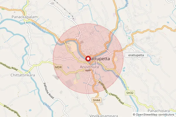 Map showing approximate area covered by Pincode 686121 — Nadackal Bo, Kottayam