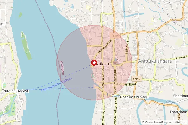 Map showing approximate area covered by Pincode 686141 — Vaikom Ho, Kottayam