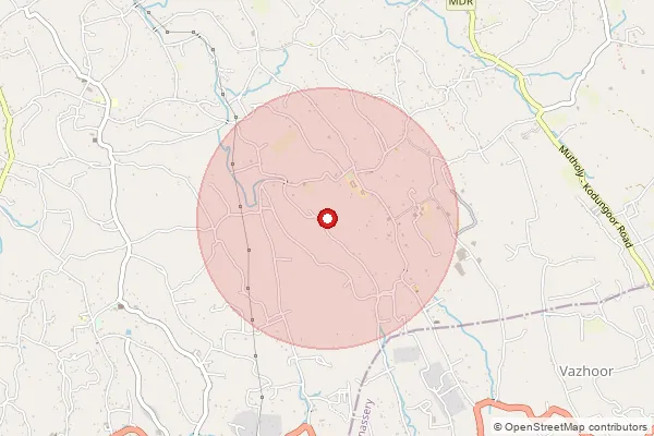 Map showing approximate area covered by Pincode 686502 — Kooropada Bo, Kottayam