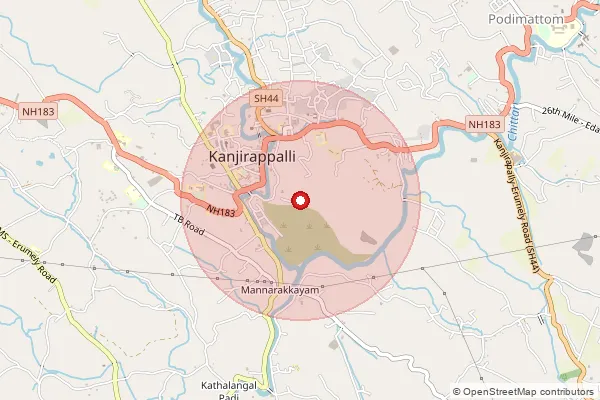 Map showing approximate area covered by Pincode 686507 — Kanjirapally Ho, Kottayam