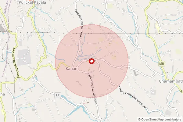 Map showing approximate area covered by Pincode 686515 — Kanam Bo, Kottayam