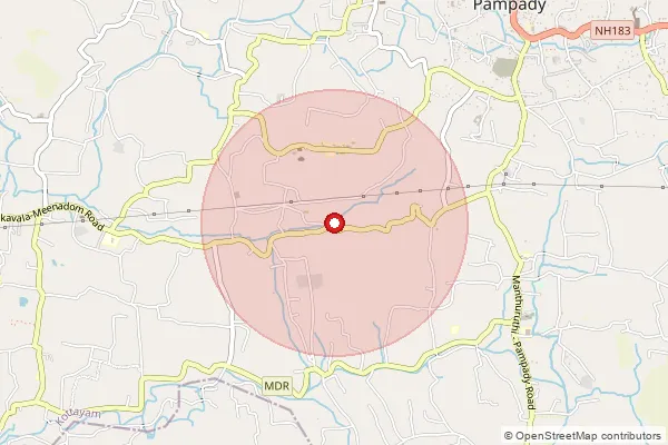 Map showing approximate area covered by Pincode 686516 — Vattakunnu Bo, Kottayam