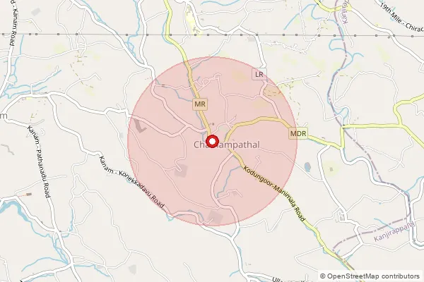 Map showing approximate area covered by Pincode 686517 — Chakompathal So, Kottayam