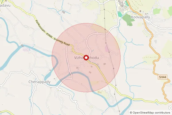 Map showing approximate area covered by Pincode 686518 — Vizhikithode Bo, Kottayam