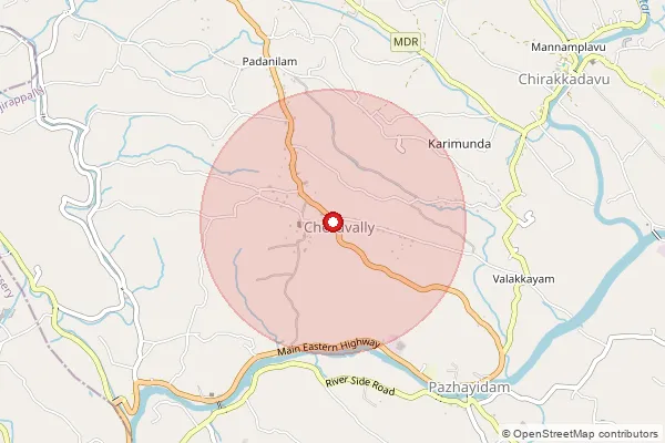 Map showing approximate area covered by Pincode 686519 — Chirakadavu Centre Bo, Kottayam
