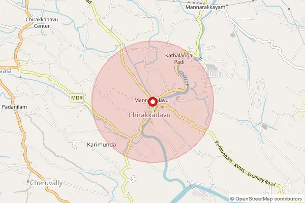 Map showing approximate area covered by Pincode 686520 — Chenappady Bo, Kottayam