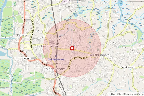 Map showing approximate area covered by Pincode 686533 — Channanikadu Bo, Kottayam