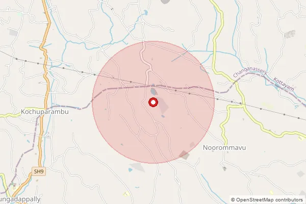 Map showing approximate area covered by Pincode 686536 — Mammoodu Bo, Kottayam