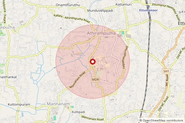 Map showing approximate area covered by Pincode 686560 — Priyadarsini Hills So, Kottayam