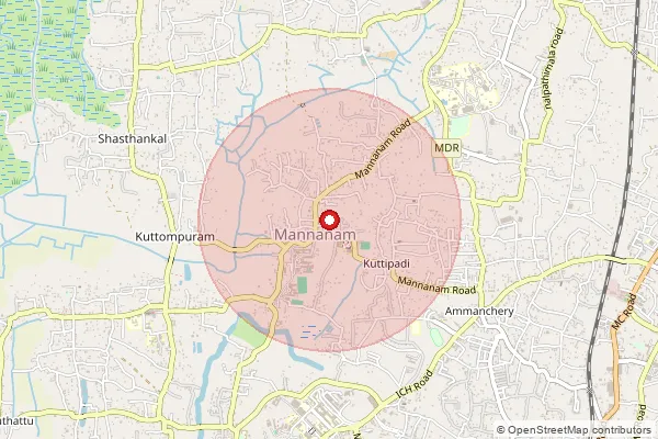 Map showing approximate area covered by Pincode 686561 — Mannanam So, Kottayam