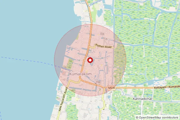 Map showing approximate area covered by Pincode 686563 — Kumarakom East Bo, Kottayam