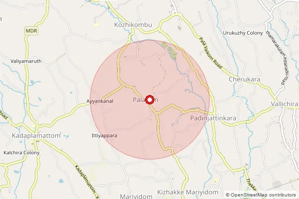Map showing approximate area covered by Pincode 686571 — Padinjattinkara Bo, Kottayam