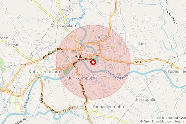 Map showing approximate area covered by Pincode 686575 — Pala Ho, Kottayam