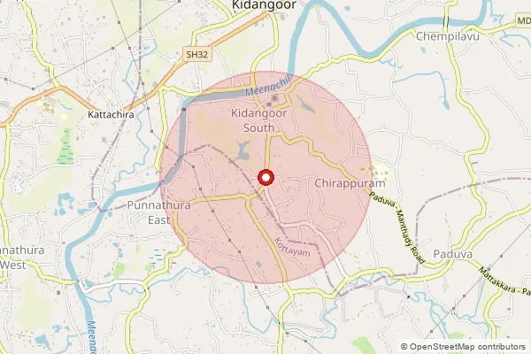 Map showing approximate area covered by Pincode 686583 — Punnathura Bo, Kottayam