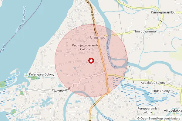 Map showing approximate area covered by Pincode 686608 — Chempu Bo, Kottayam