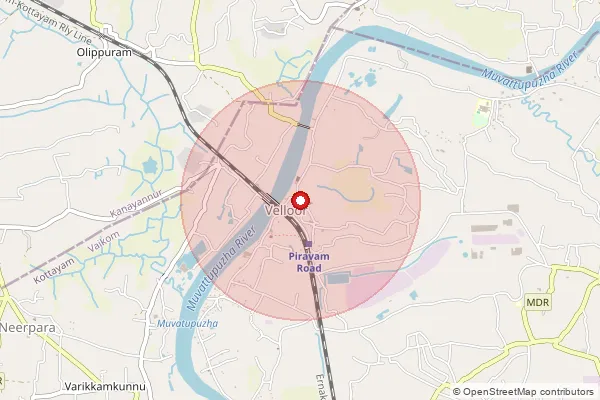 Map showing approximate area covered by Pincode 686609 — Mevelloor So, Kottayam