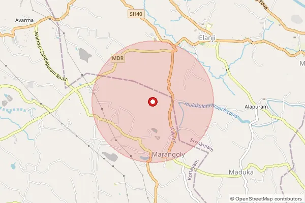 Map showing approximate area covered by Pincode 686612 — Kattampack Bo, Kottayam