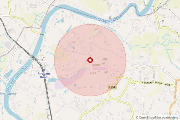 Map showing approximate area covered by Pincode 686616 — Newsprint Nagar So, Kottayam