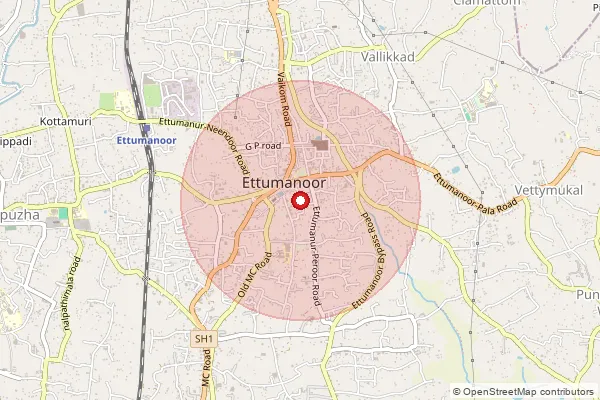 Map showing approximate area covered by Pincode 686632 — Kanakari So, Kottayam