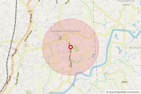 Map showing approximate area covered by Pincode 686637 — Peroor So, Kottayam