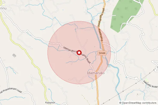 Map showing approximate area covered by Pincode 686652 — Konipad Bo, Kottayam