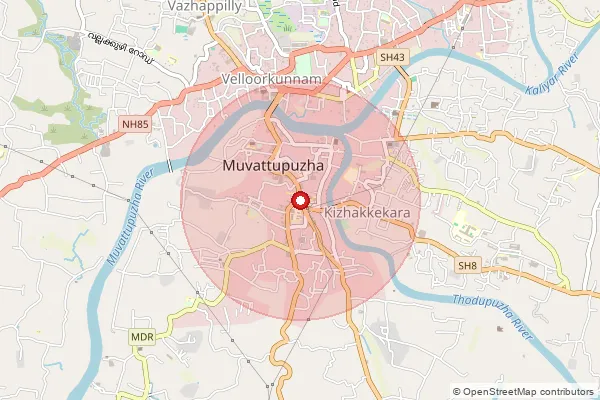 Map showing approximate area covered by Pincode 686661 — Muvattupuzha Ho, Ernakulam