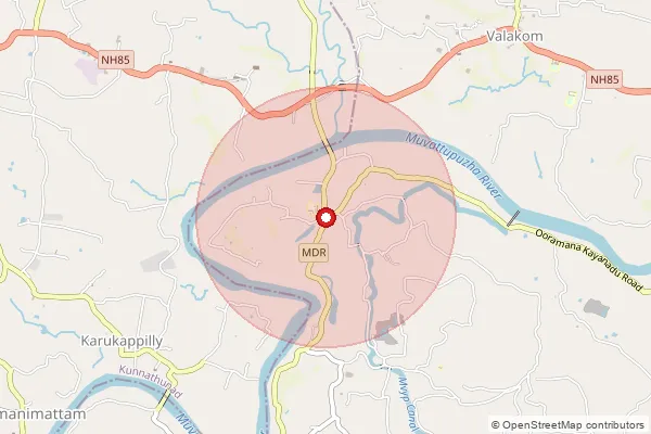 Map showing approximate area covered by Pincode 686663 — Kizhmuri Bo, Ernakulam