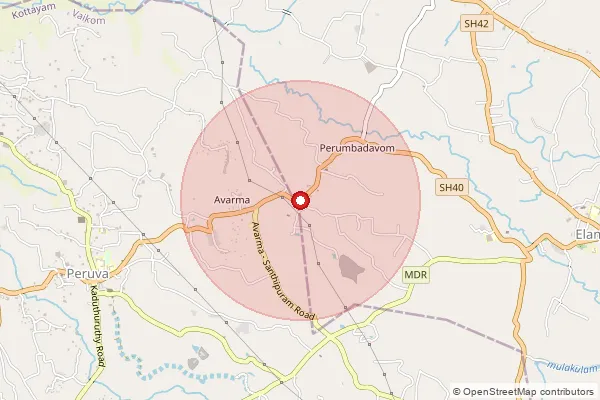 Map showing approximate area covered by Pincode 686665 — Perumbadavam Bo, Ernakulam
