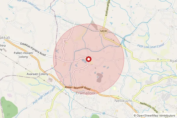 Map showing approximate area covered by Pincode 686692 — Kottappady Bo, Ernakulam