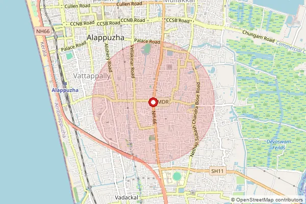 Map showing approximate area covered by Pincode 688002 — Thiruvampady Junction So, Alappuzha