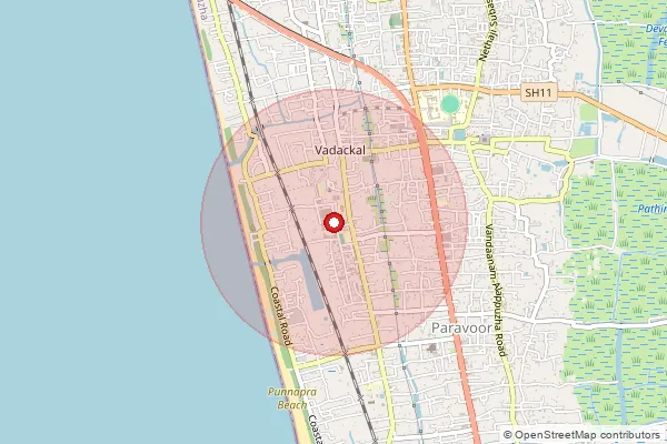 Map showing approximate area covered by Pincode 688003 — Vadackal Bo, Alappuzha