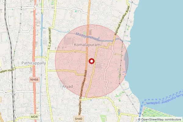 Map showing approximate area covered by Pincode 688006 — Kottankulangara Bo, Alappuzha