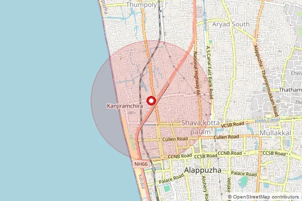 Map showing approximate area covered by Pincode 688007 — Kommady Ward Bo, Alappuzha