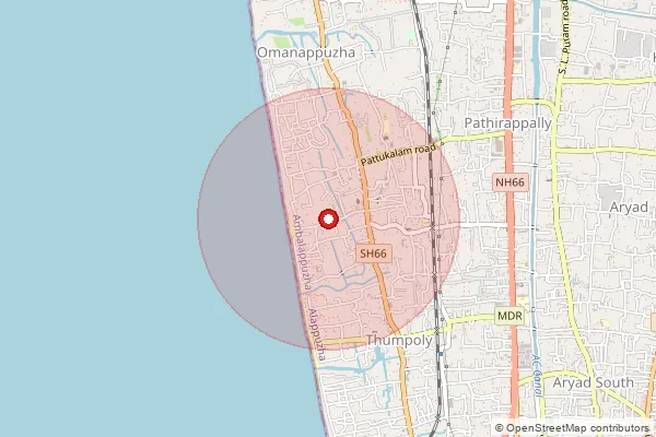 Map showing approximate area covered by Pincode 688008 — Thumpoly So, Alappuzha