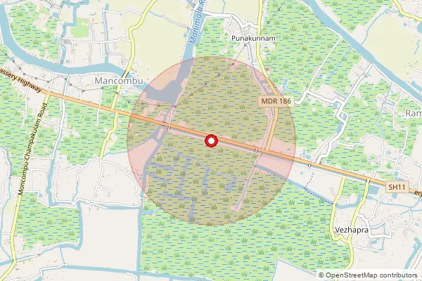 Map showing approximate area covered by Pincode 688011 — Chungom Bo, Alappuzha