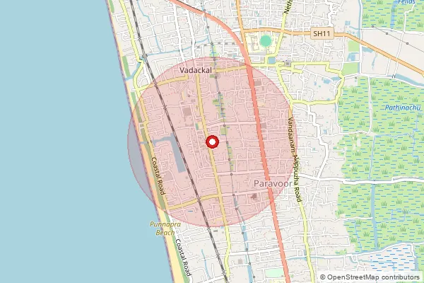 Map showing approximate area covered by Pincode 688014 — Punnapra North So, Alappuzha