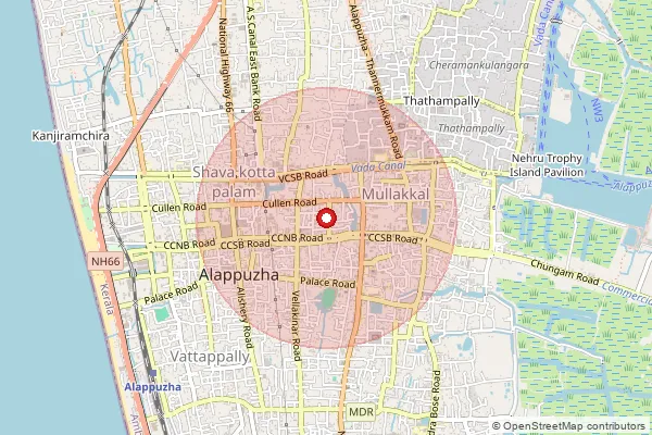 Map showing approximate area covered by Pincode 688051 — Nodal Delivery Centre Alappuzha, Na