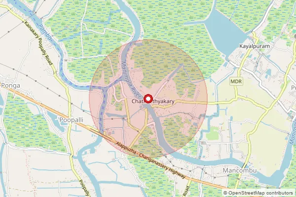 Map showing approximate area covered by Pincode 688502 — Moncombu So, Alappuzha