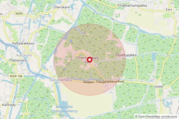 Map showing approximate area covered by Pincode 688506 — Cherukara Kuttanad Bo, Alappuzha