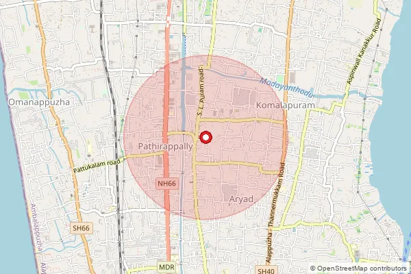 Map showing approximate area covered by Pincode 688521 — Pathirappally So, Alappuzha