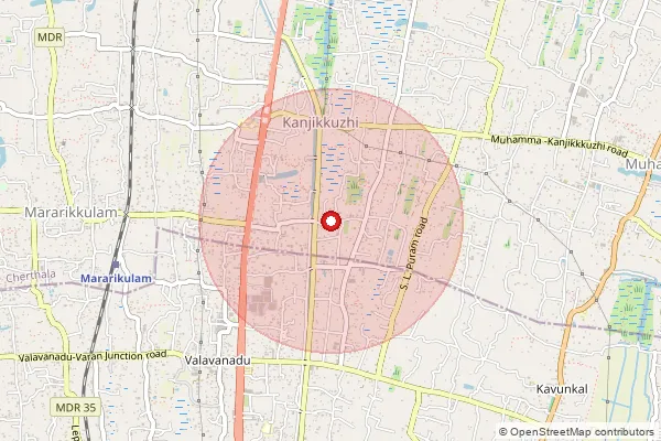 Map showing approximate area covered by Pincode 688523 — Ponnittussery, Na