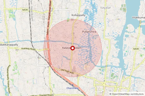 Map showing approximate area covered by Pincode 688524 — Cherthala Ho, Alappuzha